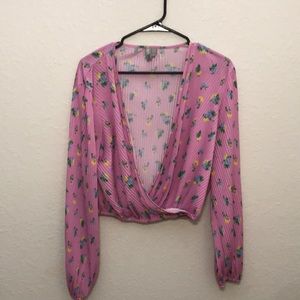 Pink Crop Top with Flowers